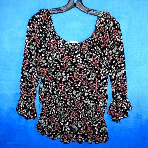 Ember Floral Smocked Peplum Blouse L - Picture 7 of 8